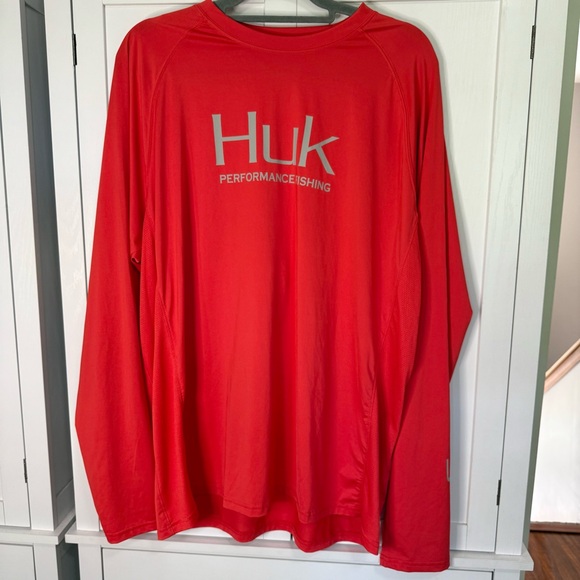 Huk Performance Fishing Long Sleeve Shirt Mens XL Red UPF Sun Protection - Picture 1 of 8